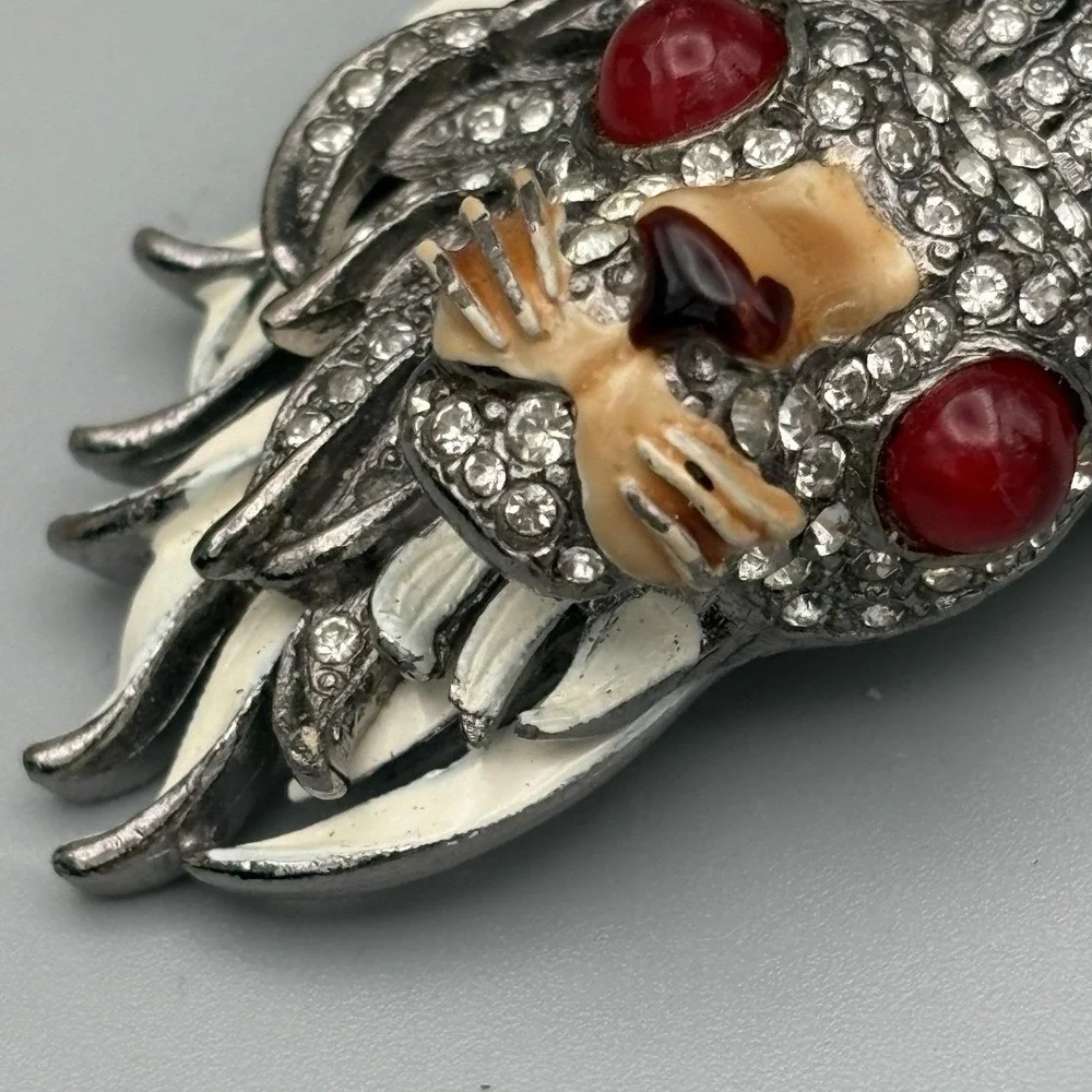 Vintage KJL Kenneth J Lane Lion Pin Enamel Rhinestones Red Gripoix HEAVY